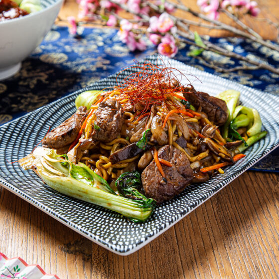 hong kong steak lo mein at sunda new asian